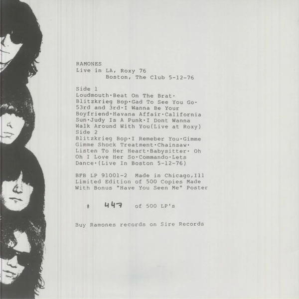 RAMONES Live In LA, Roxy 76 Boston, The Club 5-12-76 (LP)
