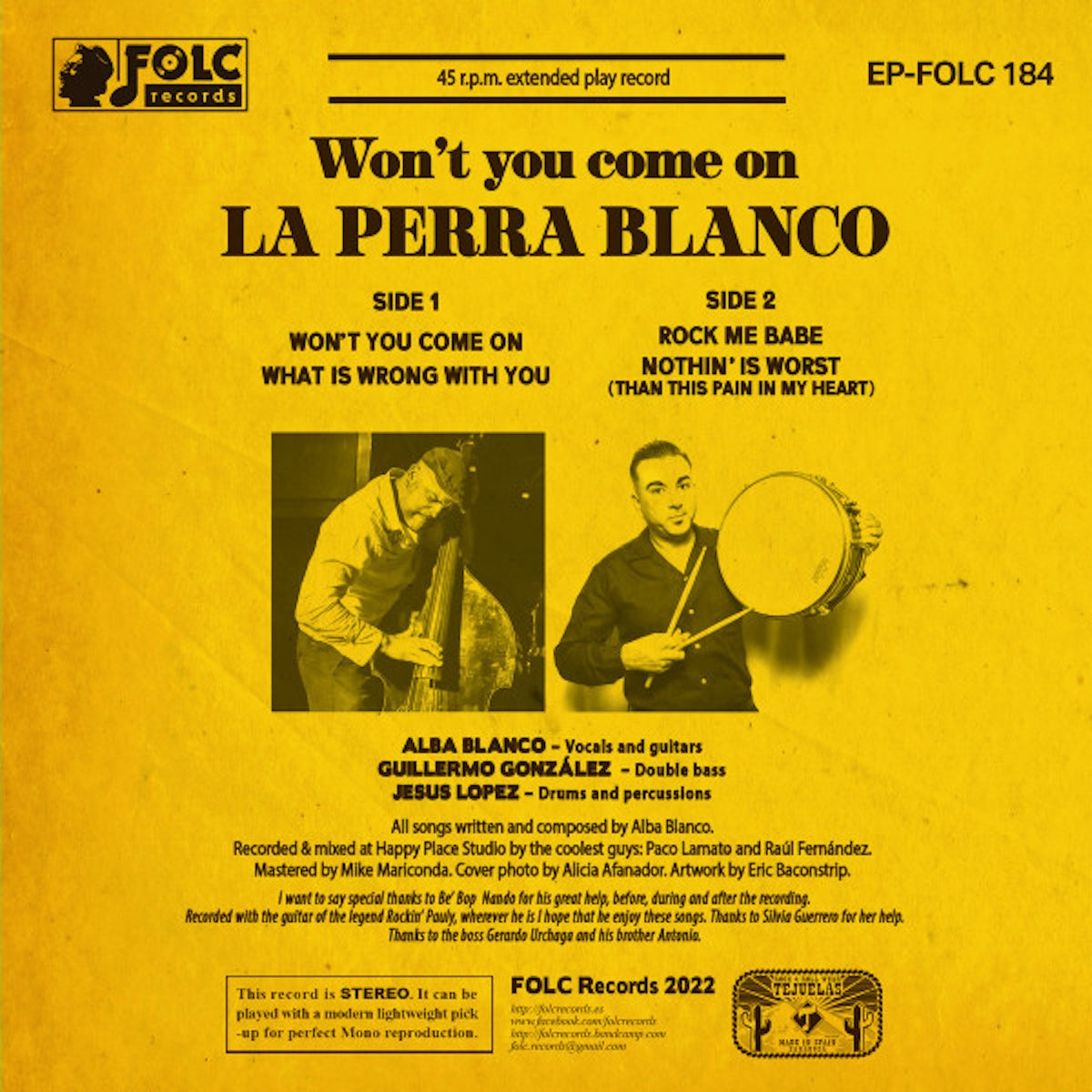 LA PERRA BLANCO Won't You Come On (7")