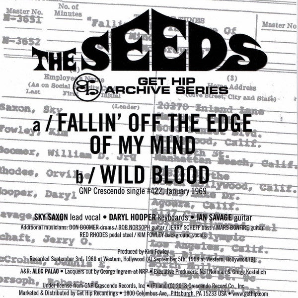 THE SEEDS Fallin' Off The Edge Of My Mind (7")