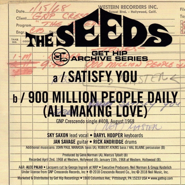 THE SEEDS Satisfy You (7")