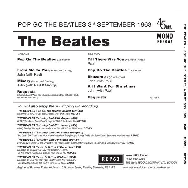 THE BEATLES Pop Go The Beatles #14 - September 3rd 1963 (7")