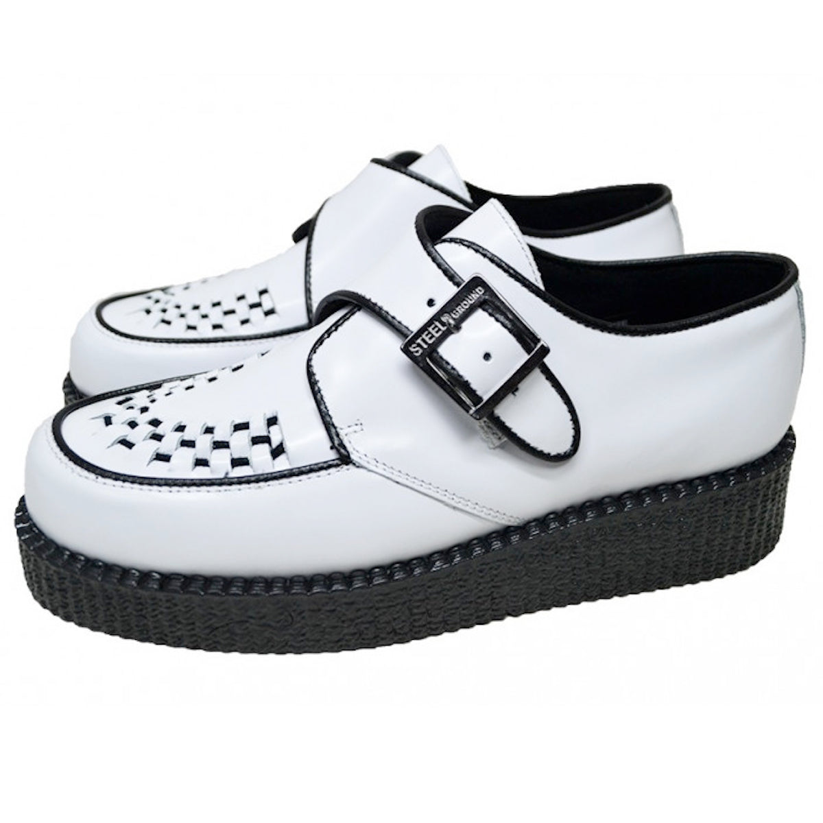 Creepers suela baja hebilla piel blanca